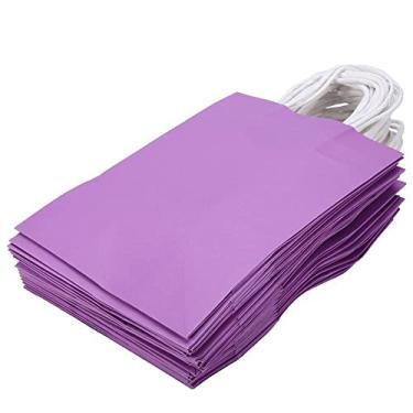 Imagem de Sacos de papel com alças de 25 peças Sacos de compras kraft pequenos para aniversários casamento artesanato sacolas de presente para boutiques lojas de varejo de pequenas empresas(Purple)