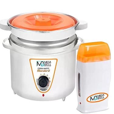 Imagem de Kit Panela Depilação Termocera 900g Com Refil Branca Com Laranja + Aquecedor de Cera Roll-on Laranja