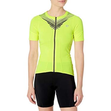 Imagem de Jérsei feminino de manga curta com estampa de W Select Pursuit da Pearl Izumi, rodopim amarelo gritante, pequeno