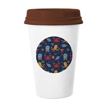 Imagem de Caneca de cerâmica polvo colorida com estampa de vida marinha para café e copo de cerâmica