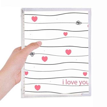 Imagem de Diário de folhas soltas para dia dos namorados I Love You Line Pink Heart Caderno de papelaria recarregável