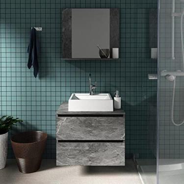 Imagem de Conjunto para Banheiro com 2 Peças 1 Gabinete 2 Gavetas e 1 Espelheira 1 Prateleira Tecno Mobili Mármore Lunar
