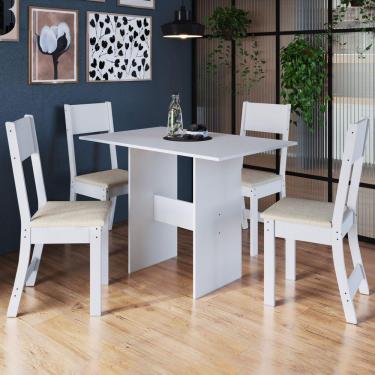 Imagem de Conjunto Sala de Jantar 1 Mesa 4 Cadeiras Viena Indekes Branco/Linho
