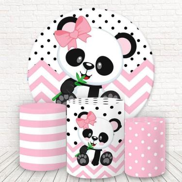 Imagem de Painel Redondo E Capas Tecido Sublimado Panda Rosa Fkpc-790
