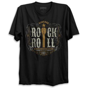Imagem de Camiseta Preta Rock And Roll Vintage Bomber Rockstar Rock Blues.