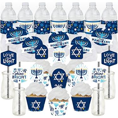 Imagem de Big Dot of Happiness Hanukkah Menorah - Chanukah Holiday Party Favors and Cupcake Kit - Fabulous Favor Party Pack - 100 Pieces