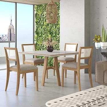 Imagem de Conjunto Sala de Jantar Mesa 120x120cm Vidro com 4 Cadeiras Ágata Ônix Tradição Móveis Naturalíssimo/branco/cinza