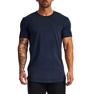 Imagem de Camiseta masculina de poliéster respirável de seda gelo manga curta slim fit moda masculina camisetas casuais, Azul-marinho, XXG