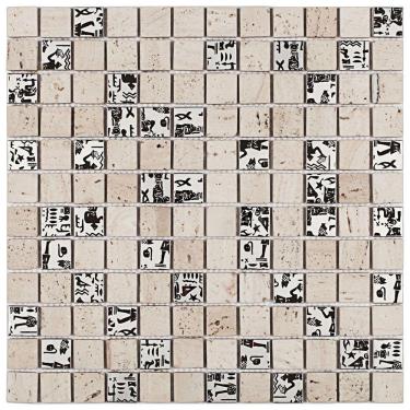 Imagem de Pastilha de Mármore e Aço Inox Glass Mosaic Rose/Inox