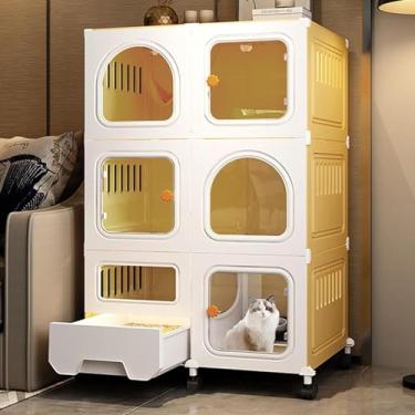 Imagem de Gaiolas para gatos internas grandes com caixa de areia e polia, cercadinho para gatos, casa para animais pequenos, caixa para gatos montada, B, 27,9" C x 18,3" L x 43,3" A