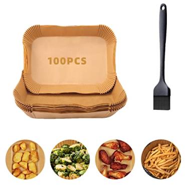 Imagem de Forro de papel Air Fryer quadrado de 20 cm para fritar, assar, cozinhar, assar e assar no micro-ondas, cru, à prova de óleo, 120 peças