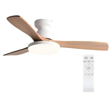 Imagem de Ventiladores De Teto Modernos Com Luzes, Ventilador De Teto Pequeno Com Controle Remoto, Luz De Ventilador De Teto Com 5 Pás De Ventilador De Madeira, Silencioso (Size : 42in)