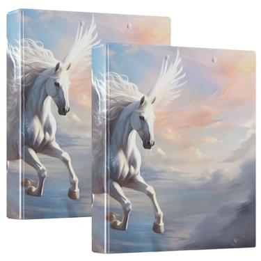 Imagem de Fichários de caderno Pegasus Fantasy Animal branco azul 1 e 1/2 polegada 3 fichários de caderno com anéis com bolsos, pacote com 1/2 fichário de escritório capa dura