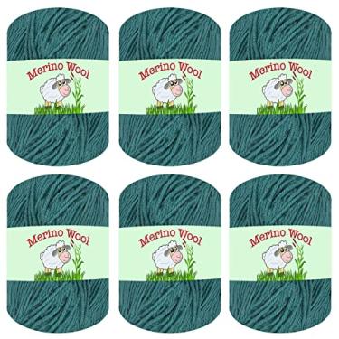 Imagem de Sunny Cat Fio de lã merino 100% puro para tricô – 6 fios de lã merino para tricô e crochê – novelos de lã de 51 g (306 g) – peso leve/DK – 130 anos (total de 780 anos) (29 mar tempestade)
