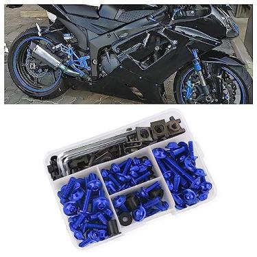 Imagem de Kit de parafusos de carenagem de motocicleta 177 peças, parafusos de alumínio M5 M6 parafusos fixadores de carenagens para acessórios de motocicleta, parafusos de para-brisa universais de motocicleta, peças automotivas profissionais (azul)