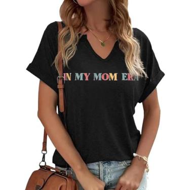 Imagem de Camiseta feminina com gola V Mama camiseta divertida da vida da mãe dia das mães manga curta camiseta gráfica presente para mamãe blusa casual, A - preto - 2, G