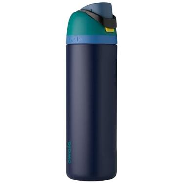 Imagem de Owala Garrafa de água de aço inoxidável isolada FreeSip com canudo para esportes e viagens, livre de BPA, 680 g, azul-petróleo/azul-marinho (crepúsculo náutico)