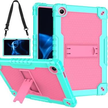 Imagem de Doemoil Para Onn 10.4 Tablet Pro 2023 Modelo: 100110603 Capa com suporte embutido Capa protetora híbrida resistente capa dura com alça de ombro para Walmart Onn 10.4 Tablet Pro (verde+rosa)
