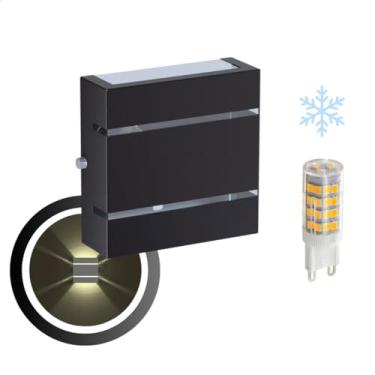 Imagem de Arandela Externa Slim 2 Frisos Luminária de Parede Muro 2 Fachos 2 Focos Em Alumínio Interna + Led G9-103 (Preto, Lâmpada Branca Fria)