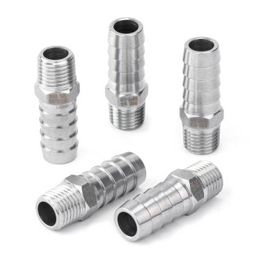 Imagem de LTWFITTING Barra Produção de aço inoxidável 316 Barb Acoplador/conector 1/2" ID da mangueira x 1/4" macho NPT Air Fuel Water (pacote com 5)