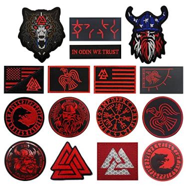 Imagem de 16 Patches AliPlus Viking Remendos Vegvisir Aegishjalmur Valknut Remendo de Corvo Lobo Viking Elmo de Awe Bordado Infravermelho Infravermelho Refletivo PVC Laser Corvo Remendos