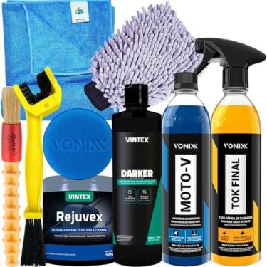 Imagem de Kit Darker Pneu Pretinho Pinta Escape Moto-V Shampoo Tok Final Rejuvex Vonixx