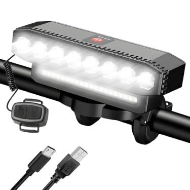 Imagem de Sidaqi Farol de bicicleta recarregável com 28 LEDs, USB, com buzina, 7 modos, à prova d'água, luzes de bicicleta super brilhantes para andar à noite, farol de bicicleta para ciclismo off-road de