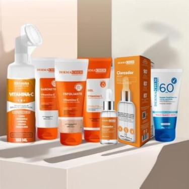 Imagem de Kit Skincare Vitamina C Sabonete+Esfoliante+Gel Hidratante+Serum Clareador+Protetor Solar Sem Cor FPS60 Dermachem+Mousse Micelar Vit. C Rhenuks