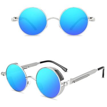 Imagem de JRLLFD Vintage steampunk vermelho óculos de sol masculino redondo punk liga metal quadro retro óculos de sol feminino estilo gótico tons, 8, um tamanho