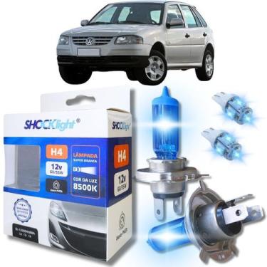 Imagem de Kit par lâmpadas super branca conector h4 8500k shocklight + par leds 
