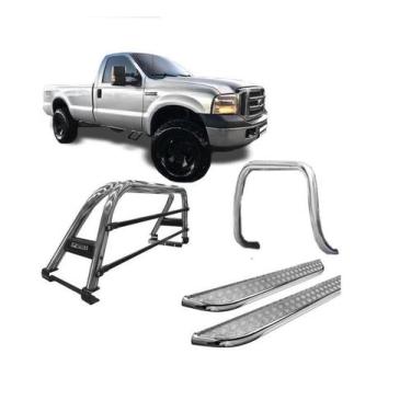 Imagem de Kit Quebra Mato Estribo Santo Antônio Duplo F250 C Simples Cromado - H