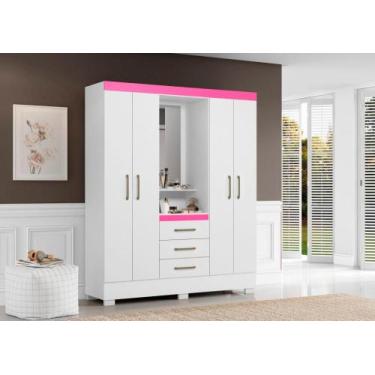 Imagem de Roupeiro Casal Capelinha Com Espelho Paris Branco / Rosa - Aramóveis