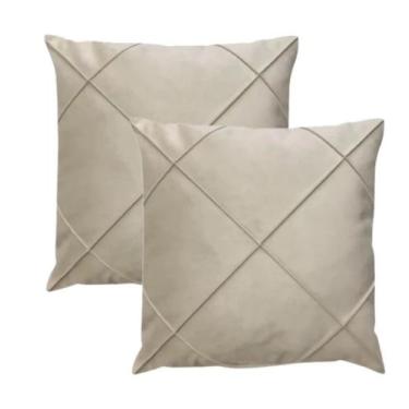 Imagem de Kit 02 Almofadas Cheias Drapeadas em Suede 45x45cm Sala Sofá Quarto - 