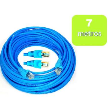 Imagem de Cabo de Rede Internet CFTV Montado Pronto para Uso Azul Cat5 7 metros 