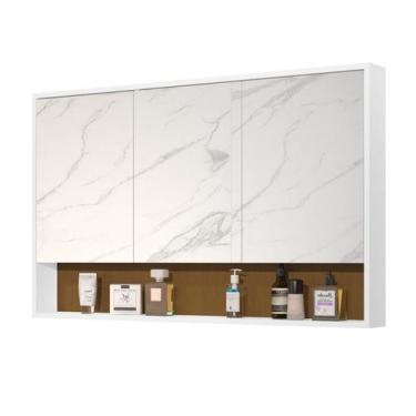 Imagem de Armário Banheiro 90Cm 3 Portas Espelho Hefest Branco Nature - Emes Mov