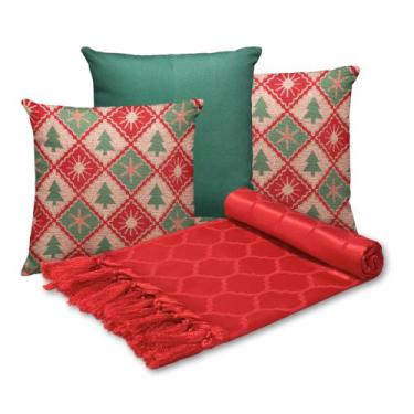 Imagem de Kit Manta Xale Sofá Natal com 3 capas de Almofadas 45x45 - MUMUDECOR, 