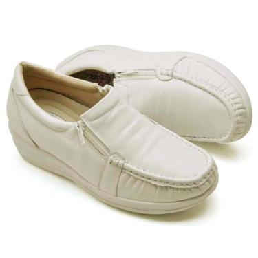 Imagem de Sapato Mocassim Feminino Sapatênis Couro Ortopédico Alta Absorção Enfe