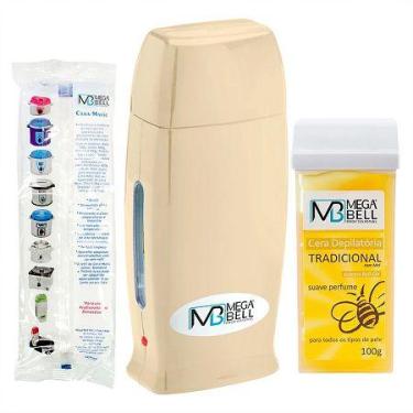 Imagem de Kit Para Depilação Com Aquecedor Roll-On Bege + Papel + Refil De Cera 