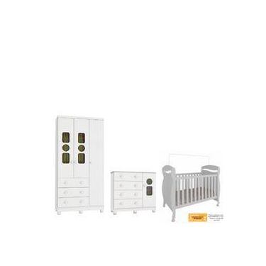 Imagem de Quarto Completo Bebê tedy berço Junior Moveis Peroba 100% MDF Branco