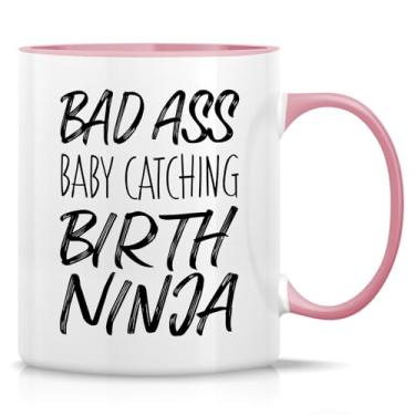 Imagem de Retreez Caneca engraçada - Bad Ass Baby Catching Birth Ninja Midwife Nurse Doctor 325 ml canecas de chá de café de cerâmica - Inspirador, agradecimento, presentes de aniversário - Caneca branca com