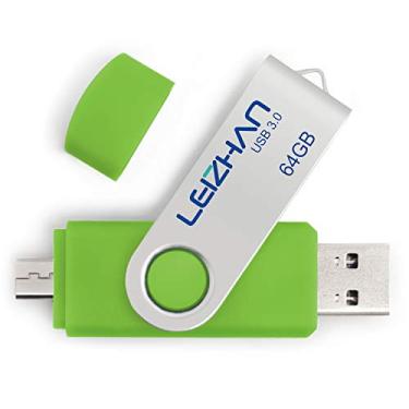 Imagem de Leizhan USB 3.0 OTG USB Flash Drive 32 GB 64 GB 128 GB Micro Phone Storage Stick para Android Smartphone, Samsung Galaxy S7/S6/S5/S4/S3/Note5/4/3/2/A7/A8/A9/C5/C7/Xiaomi/Meizu/HTC/Nokia/Moto/Huawei, Verde, 64GB(Micro-USB3.0)