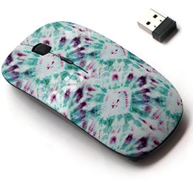 Imagem de Mouse sem fio de 2,4 G com design de padrão fofo para todos os laptops e desktops com nano receptor - Amarrado verde roxo