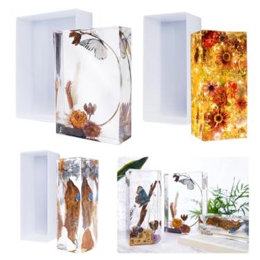 Imagem de LET'S RESIN Moldes retangulares de resina de silicone, 3 peças de moldes grandes de resina, suporte de madeira, moldes de resina epóxi profunda para preservação de flores, espécimes de insetos,