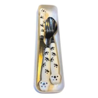 Imagem de Kit talheres com estojo infantil - bazar do saara, BRANCO COM PATINHA