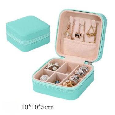 Imagem de Caixa Portátil De Jóias Com Zíper Para Viagem/Organizador Verde Milita
