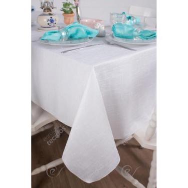 Imagem de Toalha de Mesa Retangular em Tecido Jacquard Branco Falso Liso Tradici