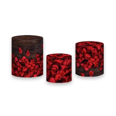 Imagem de Trio De Capa Cilindro - Pétalas Vermelhas Flores Efeito Madeira 009 - 