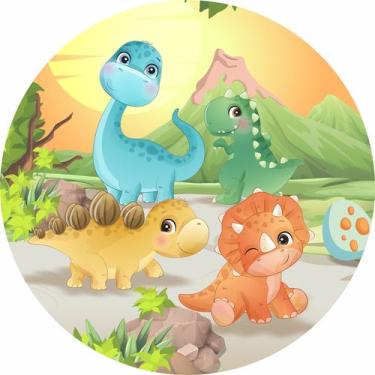 Imagem de Painel de Lona Redondo Dinossauros Dino Cute Turminha Vulcão - Fabrika