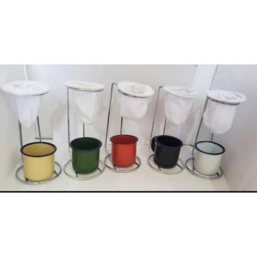 Imagem de 05 Canecas  Esmaltada Ágata 90ml Cor Sortidos + 5 Suportes Com Mini co