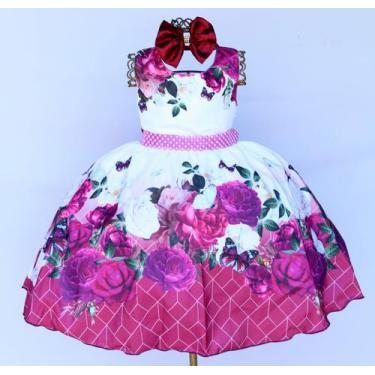 Imagem de Vestido Infantil Floral Marsala Luxo E Tiara - pingo de gente, 4